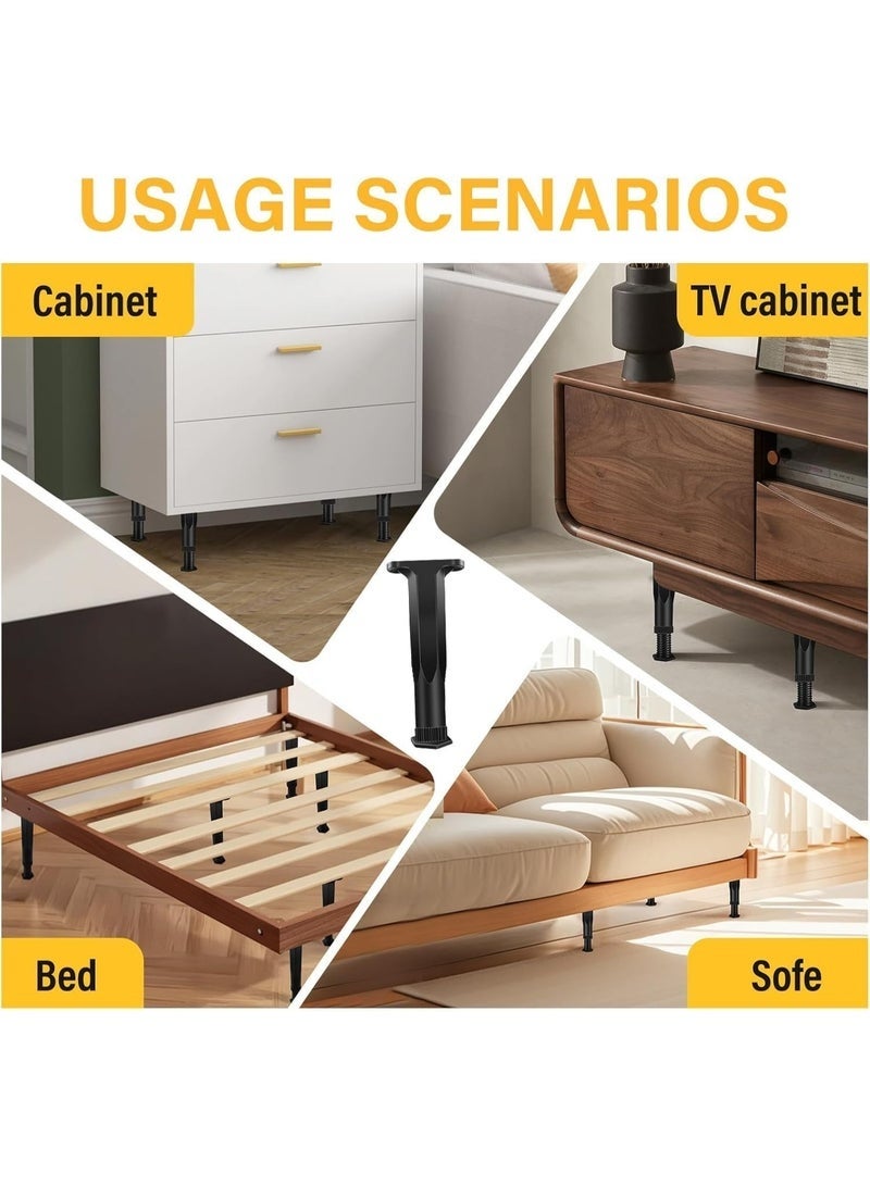 4 PCS Adjustable Height Bed Frame Support Legs - 7.8-14.6inch Bed Slats Support Leg with Screws, Furniture Legs for Bed Frame/Bed Center Slat/Cabinet/Dresser/Table/Sofa/Chair, Bed Replacement Legs - Image 3